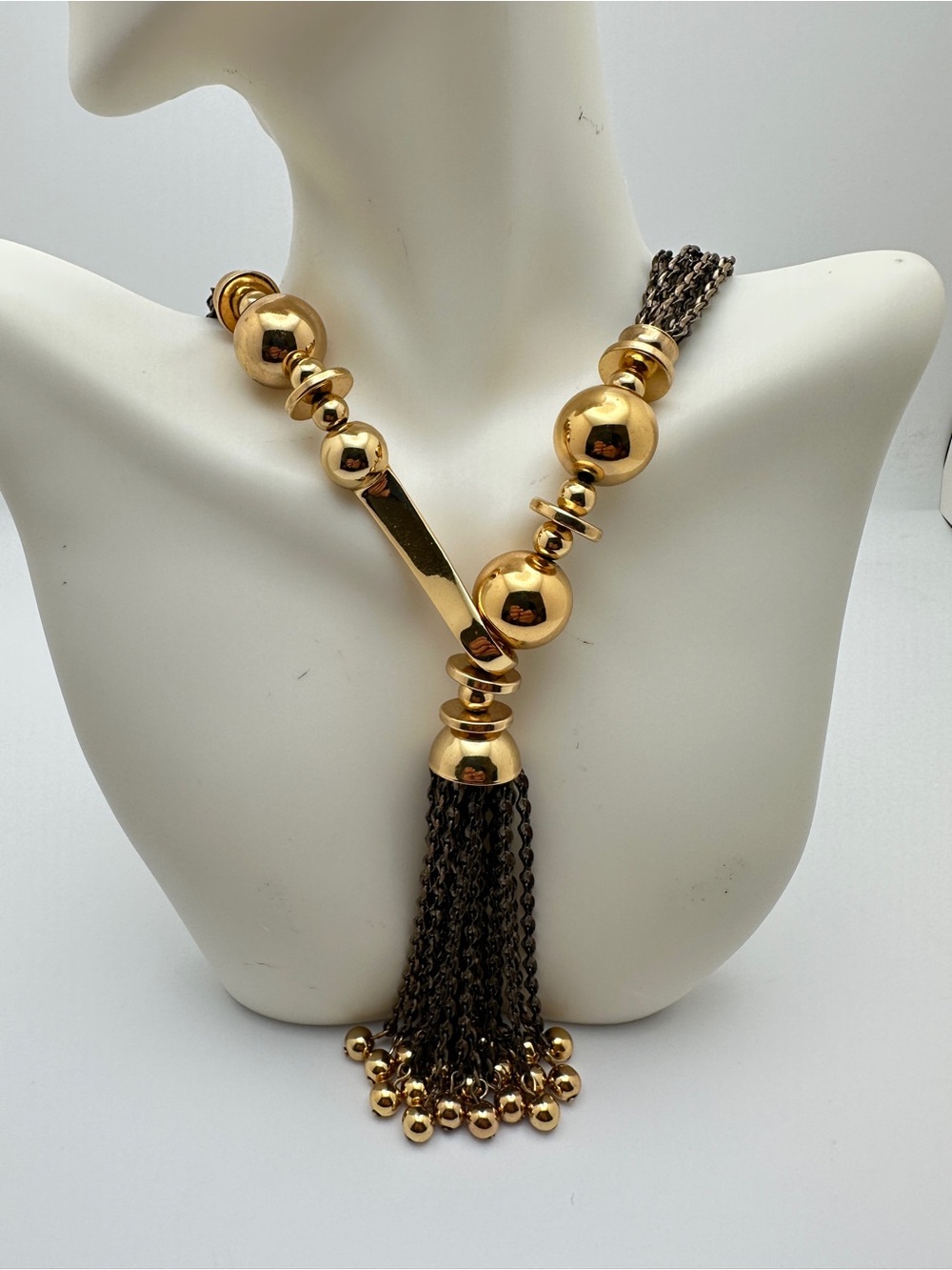 Stella & Dot Gold-Tone Beaded Tassel Statement Necklace